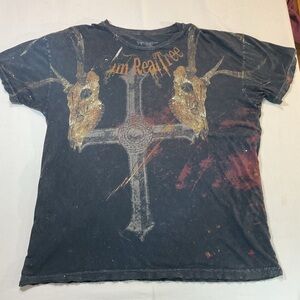 Team RealTree Black T-Shirt Vintage, Worn Look, Cross & Deer Skull, Size XXL‎